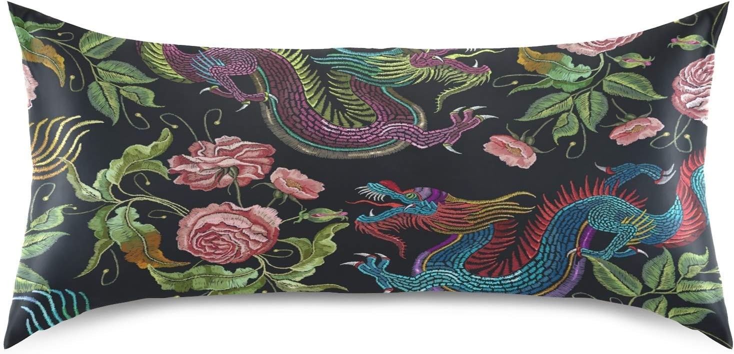 Blueangle Embroidery Chinese Dragon Satin Pillowcase for Hair and Skin Silk Pillowcase, Standard Size(20x26 inches) - Satin Pillow Covers…