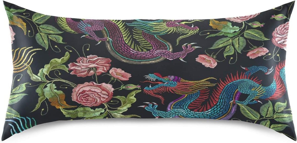 Blueangle Embroidery Chinese Dragon Satin Pillowcase for Hair and Skin Silk Pillowcase, Queen Size(20x30 inches) - Satin Pillow Covers…