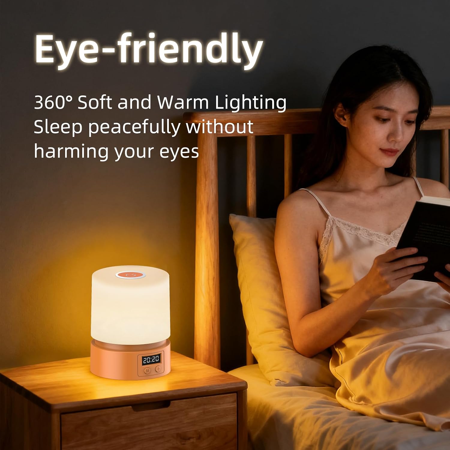 Nursery Night Light with Clock for Kids, Touch Lamp Bedside Desk Lamp, Portable Breastfeeding Night Lamp for Baby, 3 Color Stepless…