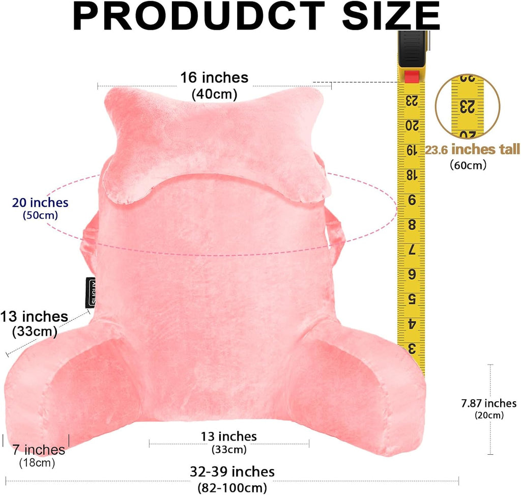 SLIGUY Reading Pillow for Sitting in Bed Couch Adult, Back Pillow with arm Support and Pockets, Adult Back Pillow Bed Chair for Rest…