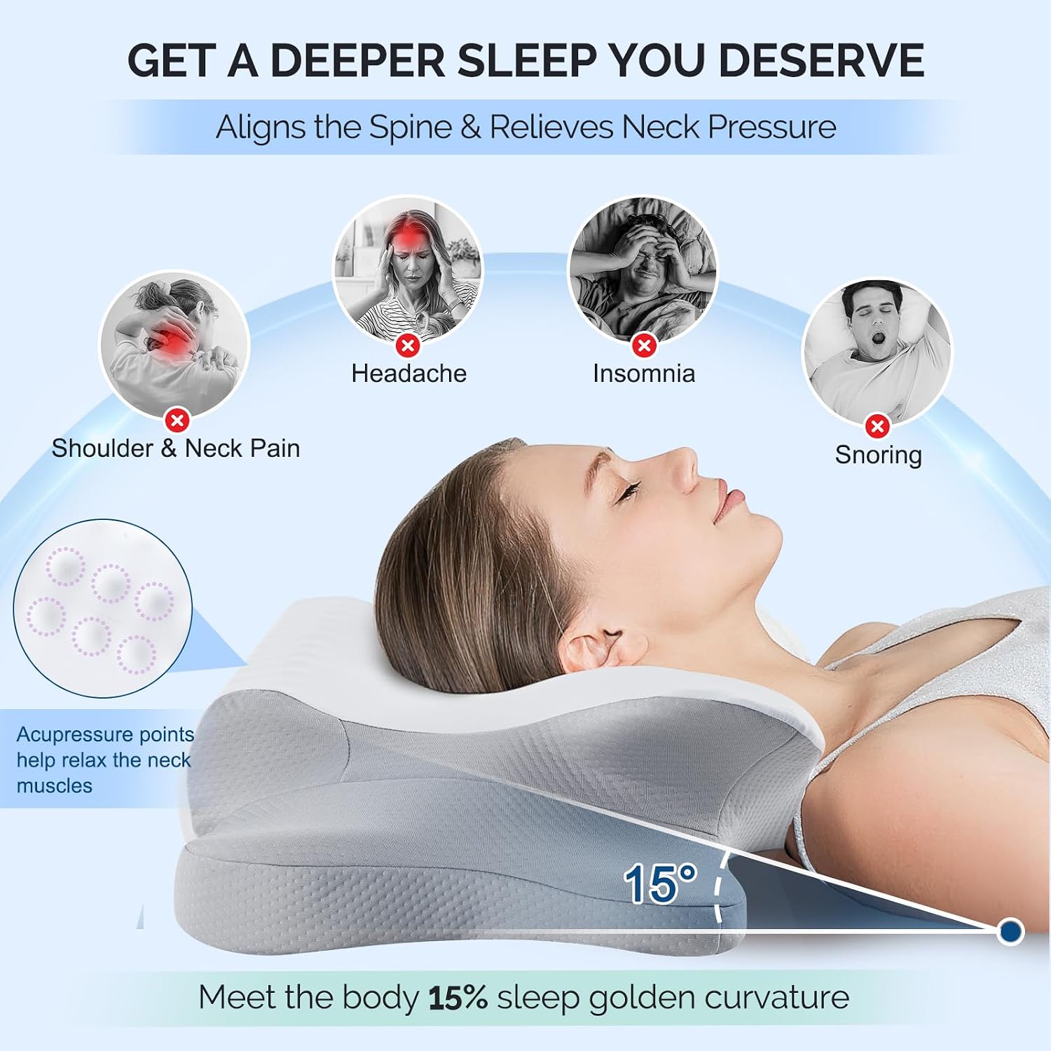 Faiord Cervical Pillow for Neck - Cooling Ergonomic Dual-Sided Orthopedic Neck Pillow with Ice Silk Pillowcase, Breathable Memory Foam Cont…