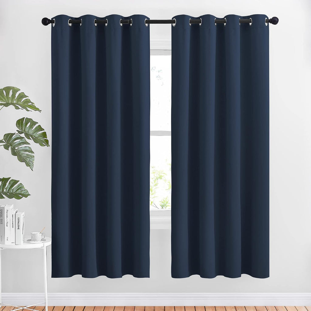 Nicetown Blackout Curtain Panels 72 - Window Treatment Energy Saving Thermal Insulated Solid Grommet Blackout Drapes for Living Room (Navy,…