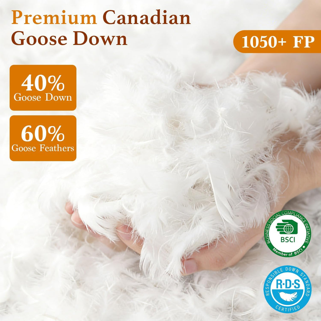 AiAngu Canadian Goose Down Pillow King Size Set of 2 Pack, 1050+ Fill Power, 100% Cotton Shell, Luxury Hotel Quality Bed Feather Pillow for…