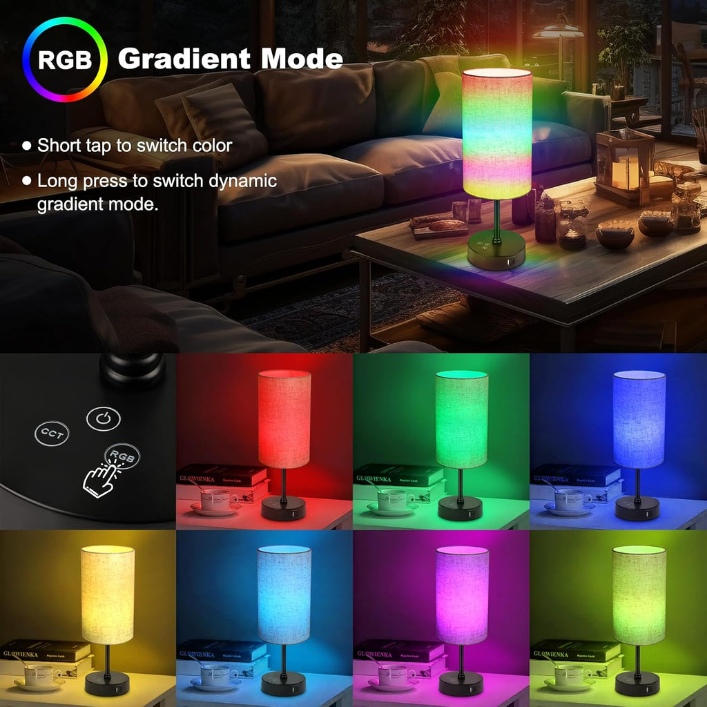 Unicozin Table Lamp, 3 CCT 3000K/4500K/6500K & RGB Color Changing, Stepless Dimmable Small Bedside Lamp for Reading, Ambience Nightstand…