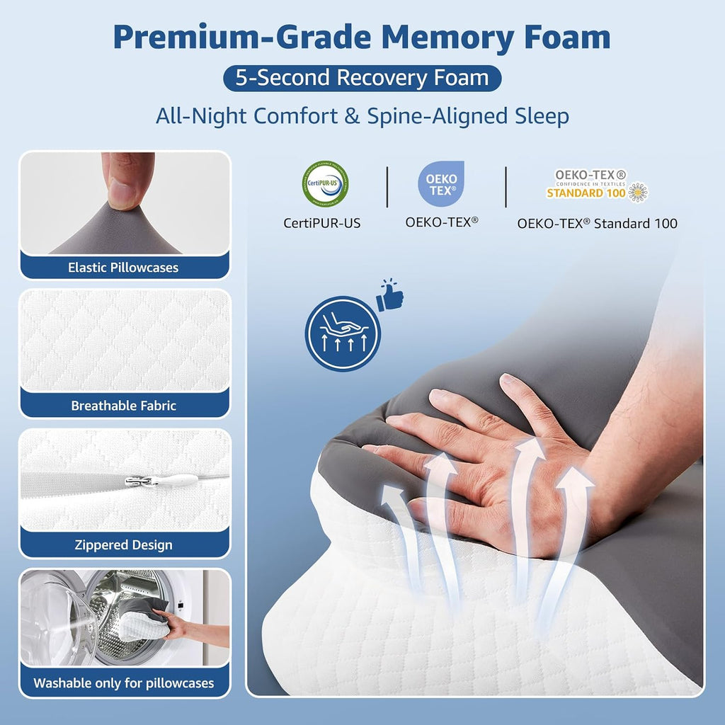 Bro Cervical Pillow for Neck Support: Contour Memory Foam Pillow for Side Back Stomach Sleepers - Ergonomic Neck Pillow with 2 Heights & Wi…
