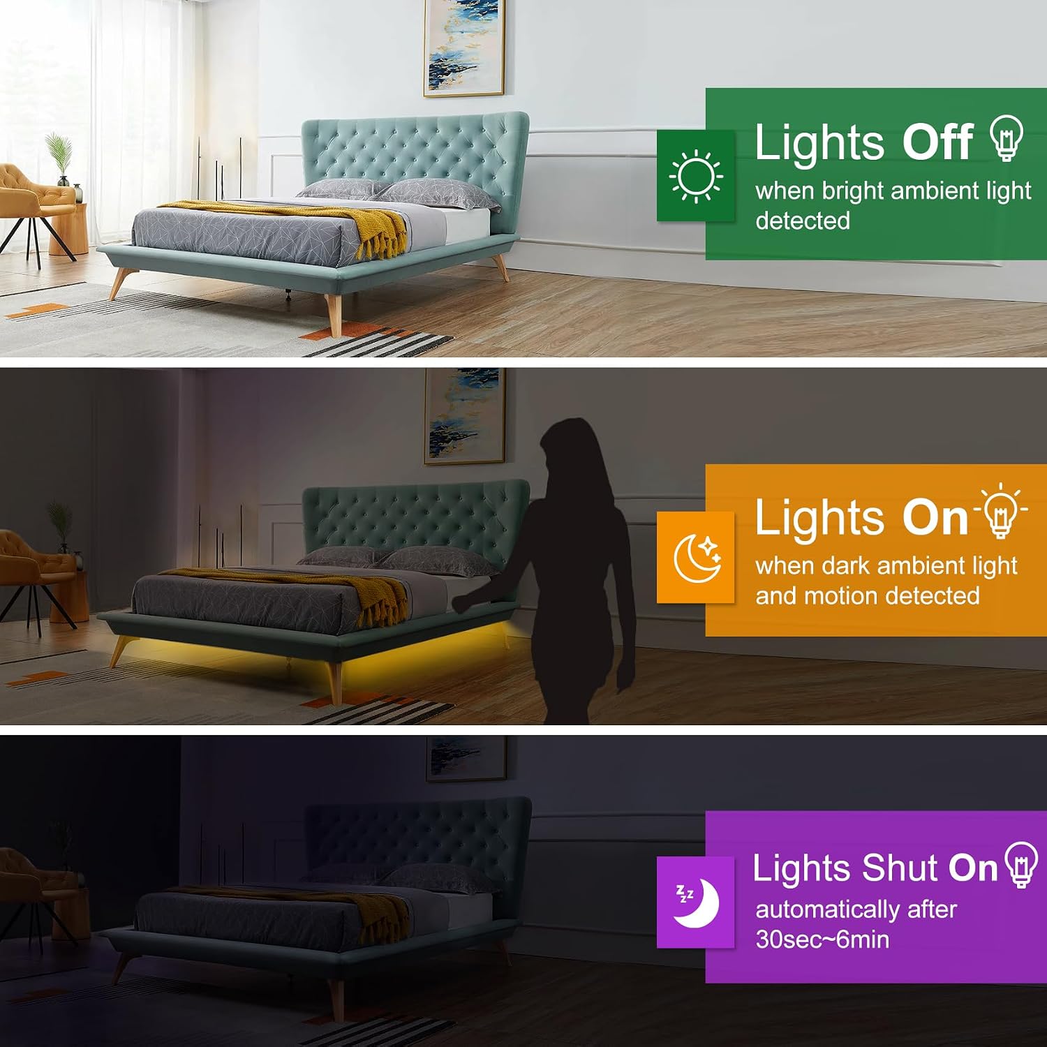 Vansky Motion Activated Bed Light, Flexible LED Strip Motion Sensor Night Light Bedside Lamp Illumination with Automatic Shut Off Timer…