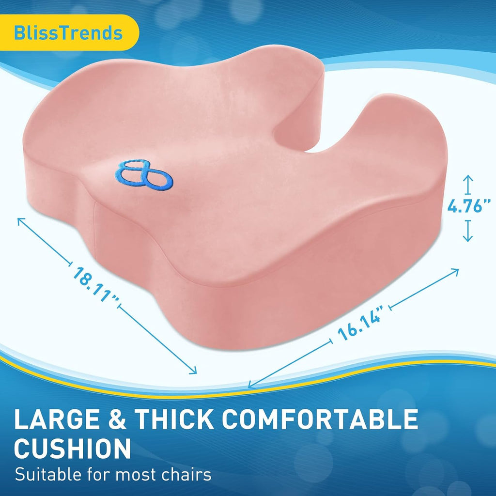 BlissTrends Seat Cushion, Thick Memory Foam Cushions for Office Chair, Car Seat, Airplane, Relieving Pressure Tailbone Sciatica Back Pain fo…