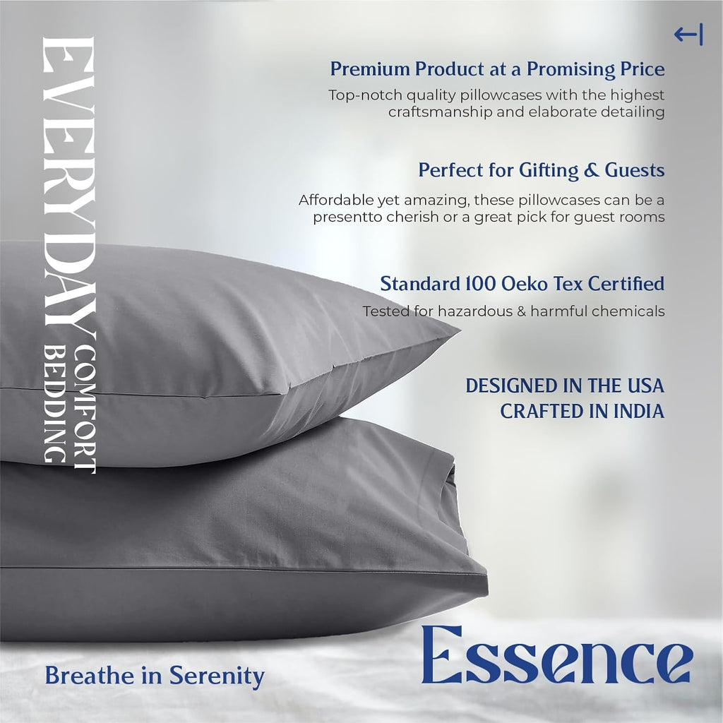 Mayfair Linen 100% Organic Cotton Percale Pillow Cases Queen/Standard Size Set of 2 - Percale Pillowcovers Standard/Queen (Dark Grey)…