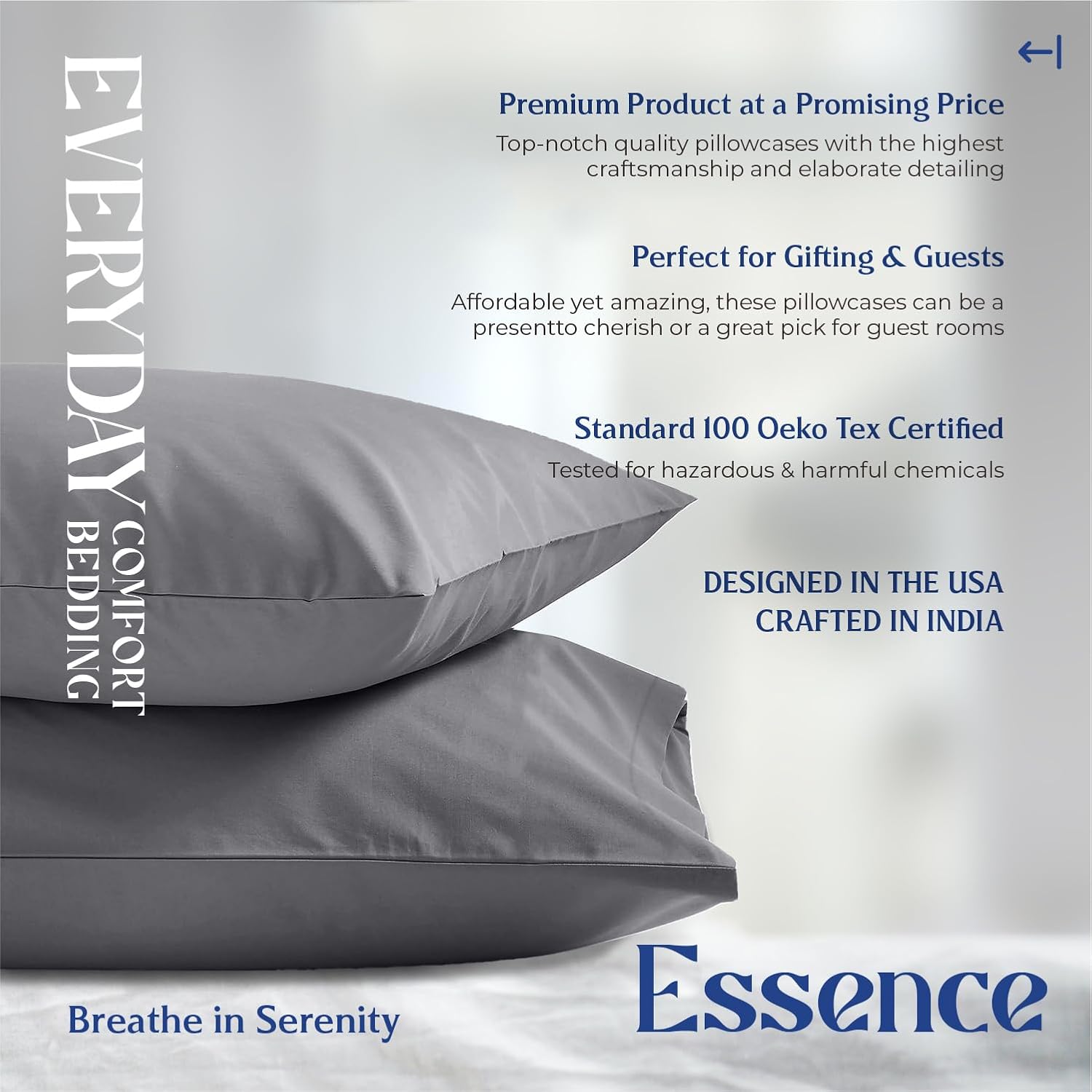 Mayfair Linen 100% Organic Cotton Percale Pillow Cases Queen/Standard Size Set of 2 - Percale Pillowcovers Standard/Queen (Dark Grey)…