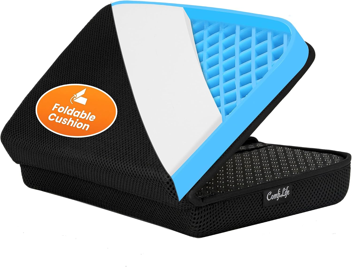 ComfiLife Ergo-Gel + Comfort Foam Airplane Seat Cushion – Travel Seat Cushion – Compact, Foldable, Portable Comfort Black