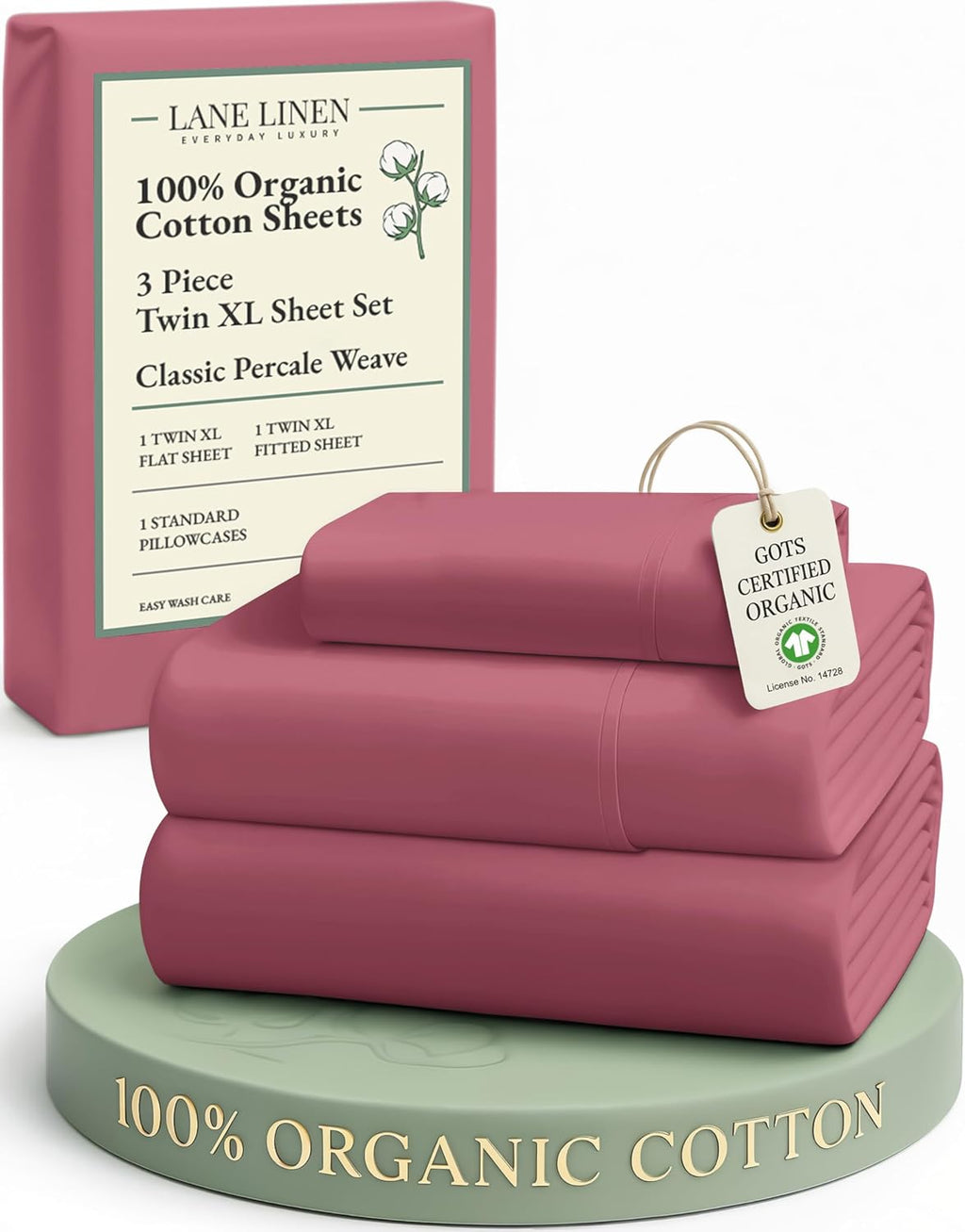LaneLinen LANE LINEN 100% Organic Cotton reusable Bed Sheets Extra Long Twin, Soft & Comfy Fully Elasticized Percale, Low Pilling Machi…