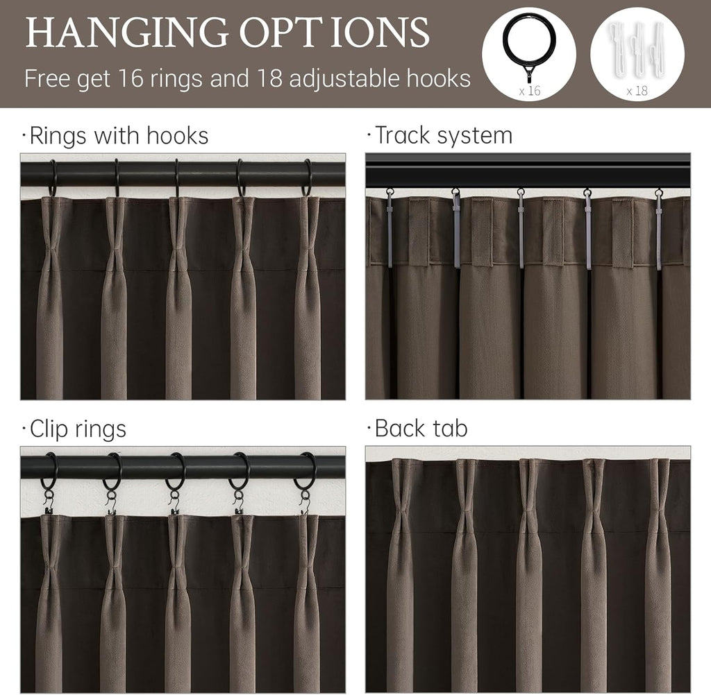 Drapenova 108 Inches Long Dark Taupe Velvet Curtains for Living Room Bedroom Large Window, Elegant Vintage Room Darkening Blackout Pi…