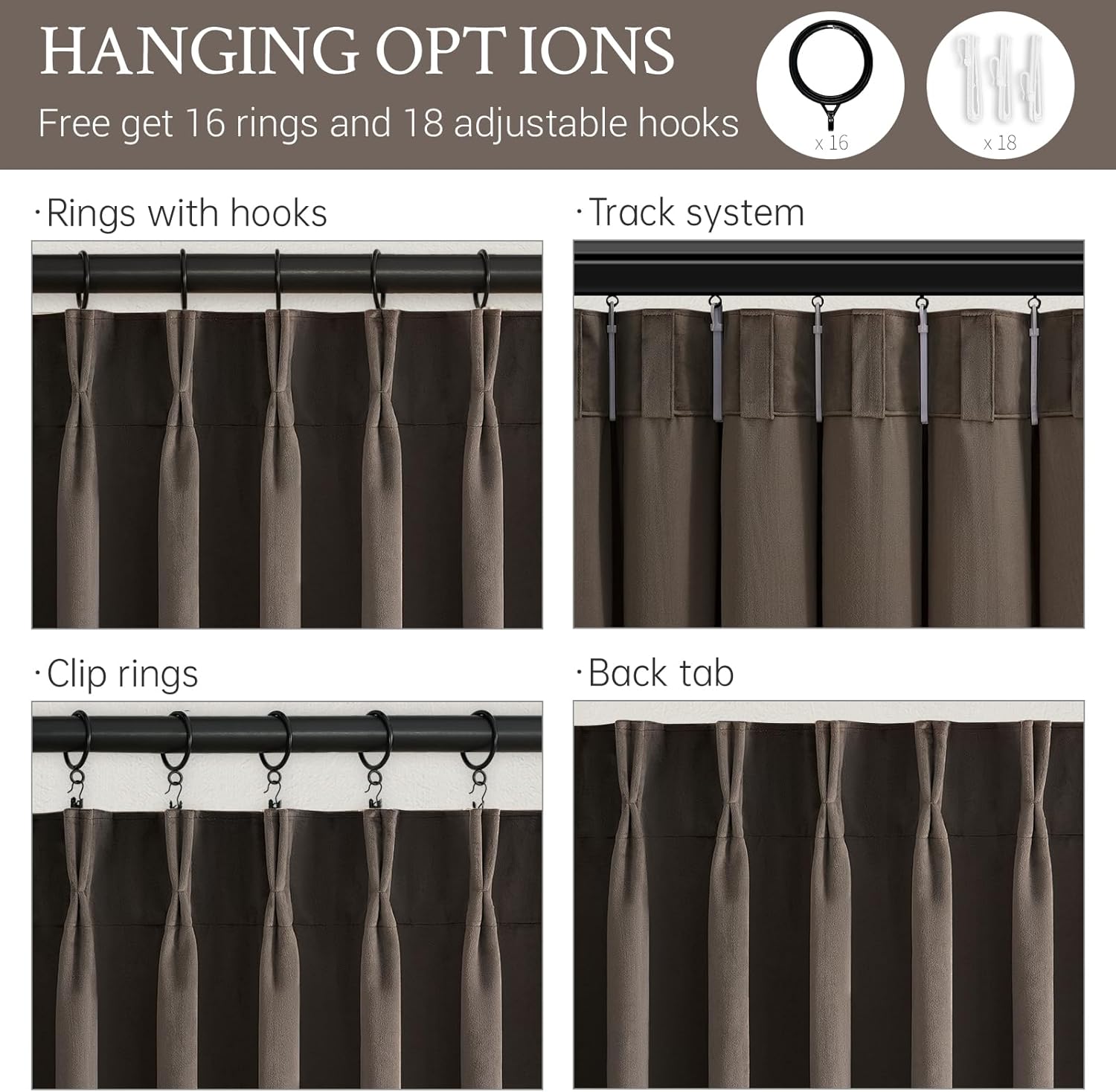 Drapenova 108 Inches Long Dark Taupe Velvet Curtains for Living Room Bedroom Large Window, Elegant Vintage Room Darkening Blackout Pi…