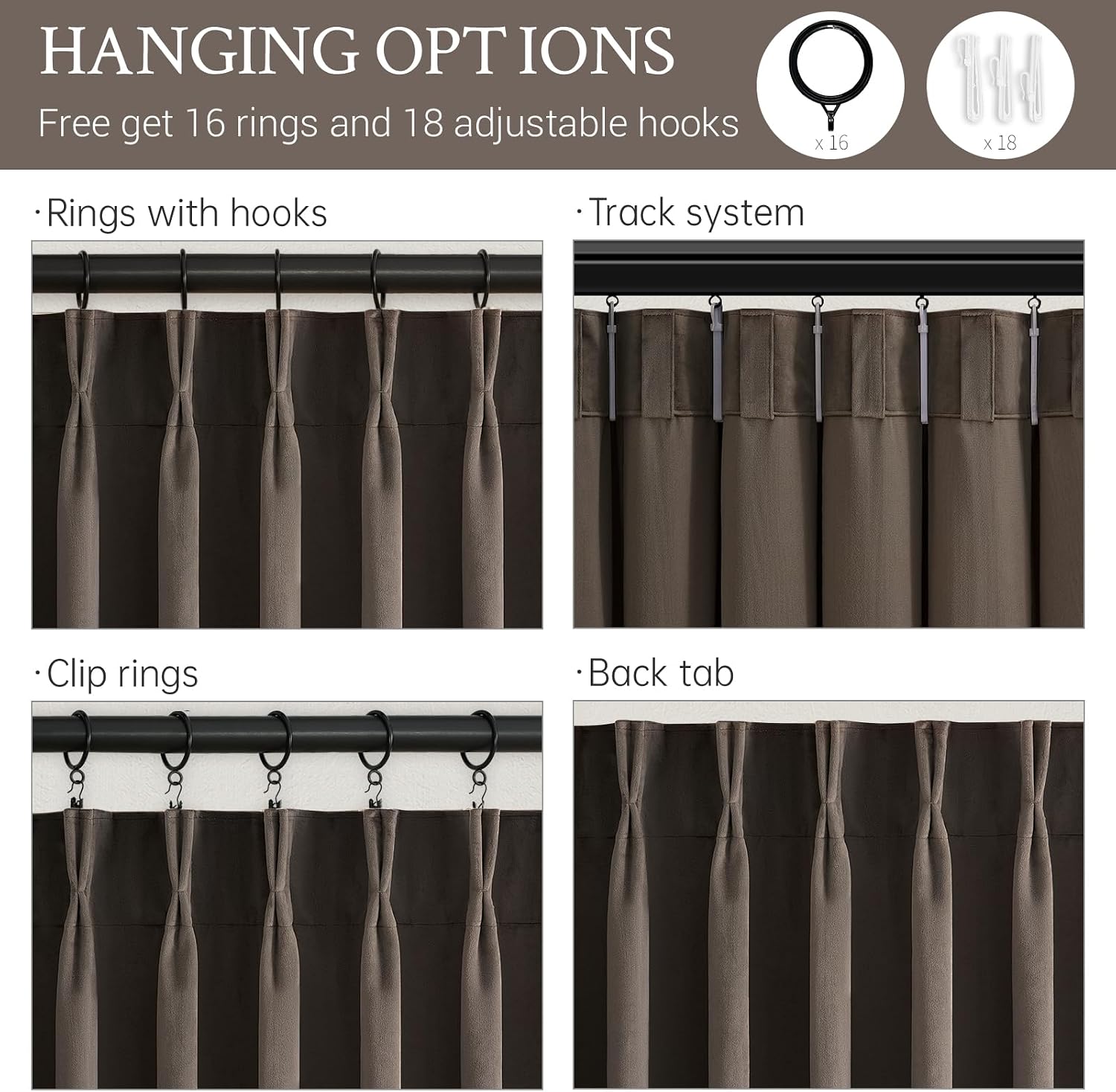 Drapenova Dark Taupe Velvet Curtains 84 Inches Long for Living Room Bedroom Vintage Elegant Luxury Pinch Pleated Blackout Thermal Cu…
