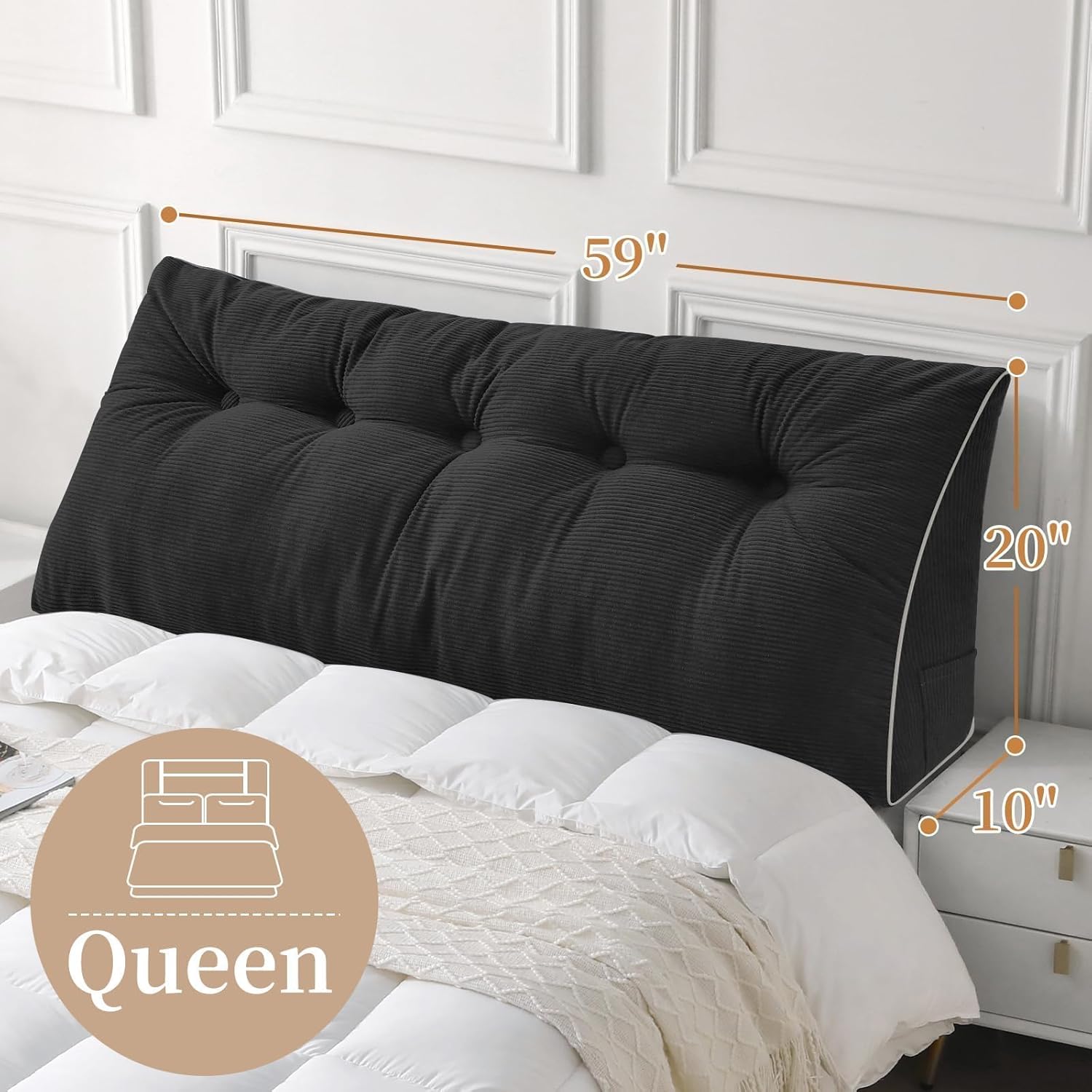 Sasttie Headboard Pillow Queen, Wedge Pillow Headboard for Sitting Up in Bed, Back-Rest Support Triangular Cushion for Reading - Features R…