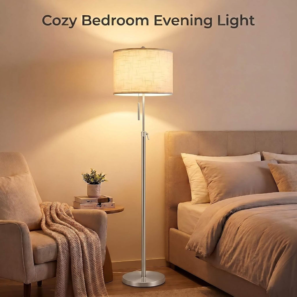 Qingmiao Brushed Nickel Floor Lamps for Living Room, 55"-67" Height Adjustable Modern Tall Lamp, 3-Way Dimmable Standing Lamp for Bedroom…