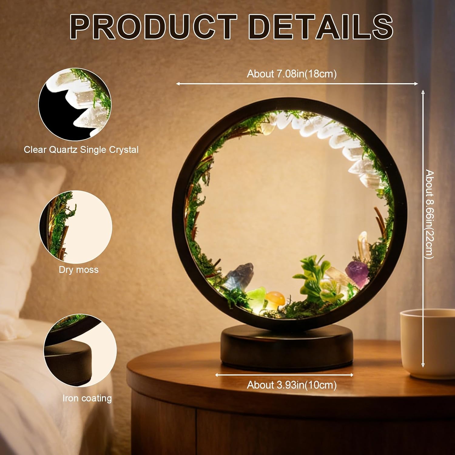 Runyangshi Forest Style Bedroom Night Light USB Port 3 Colours Dimming Mode Bedside Lamp Natural Clear Quartz Single Crystal Healing Crysta…