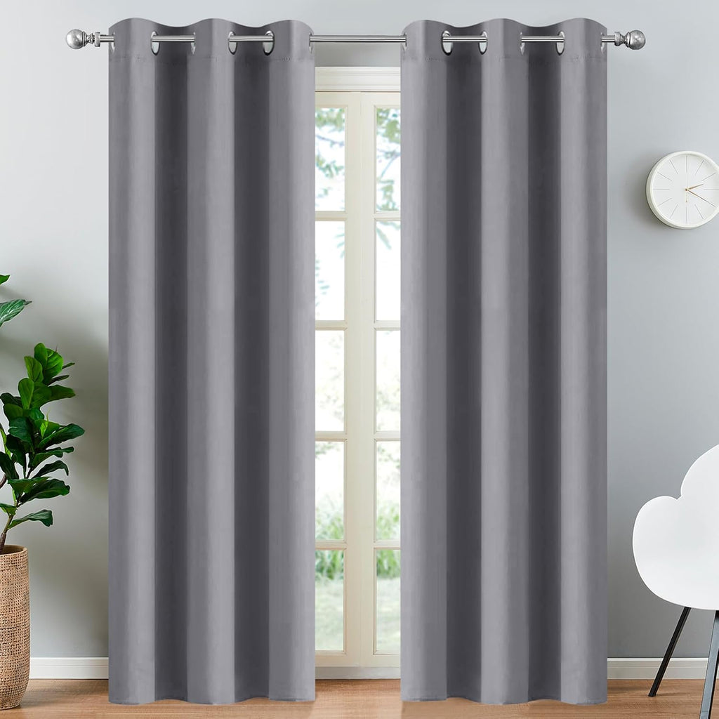 Yakamok Blackout Curtains Room Darkening Thermal Insulated Window Panels, Solid Grommet Top Drapes for Bedroom/Living Room(38Wx90L, Grey…