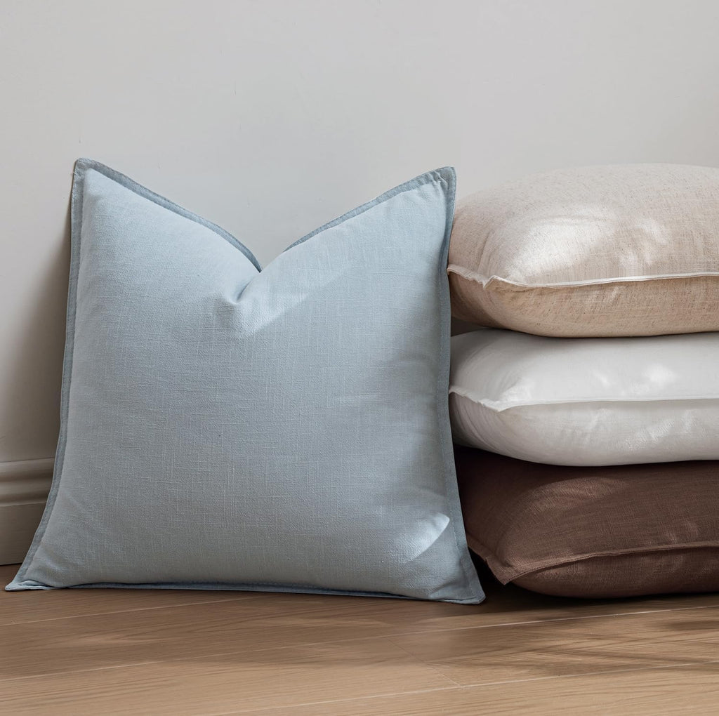 EMEMA Spring Throw Pillow Covers Decorative Linen Pillow Covers 24x24 Inch Light Blue Boho Farmhouse Neutral Couch Throw Pillows for Bed…