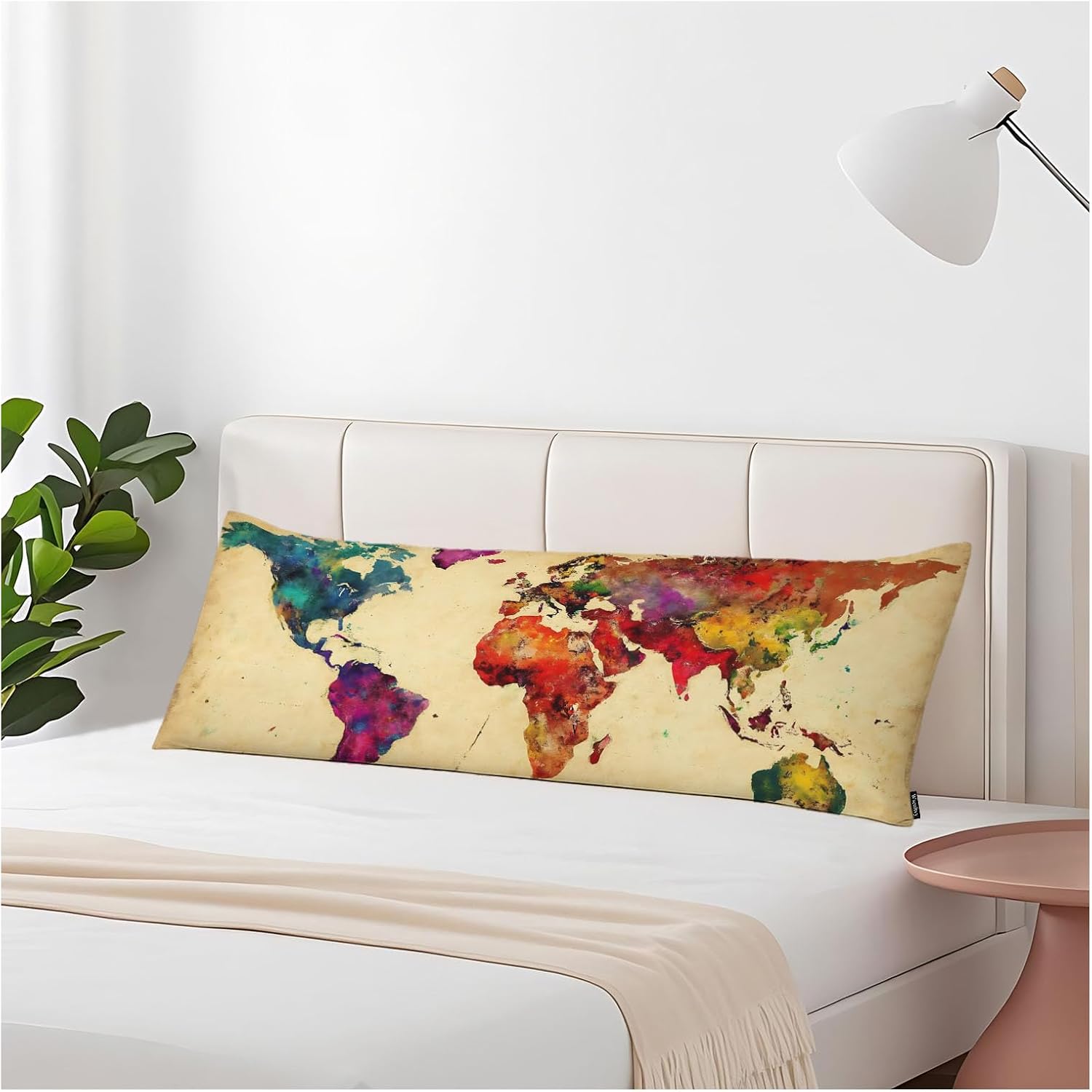 World Map Body Pillow Pillowcase, Retro World Map Colorful Body Pillow Cushion Cover, 20x54 Inch Lumbar Pillow Cover Large Pillow…