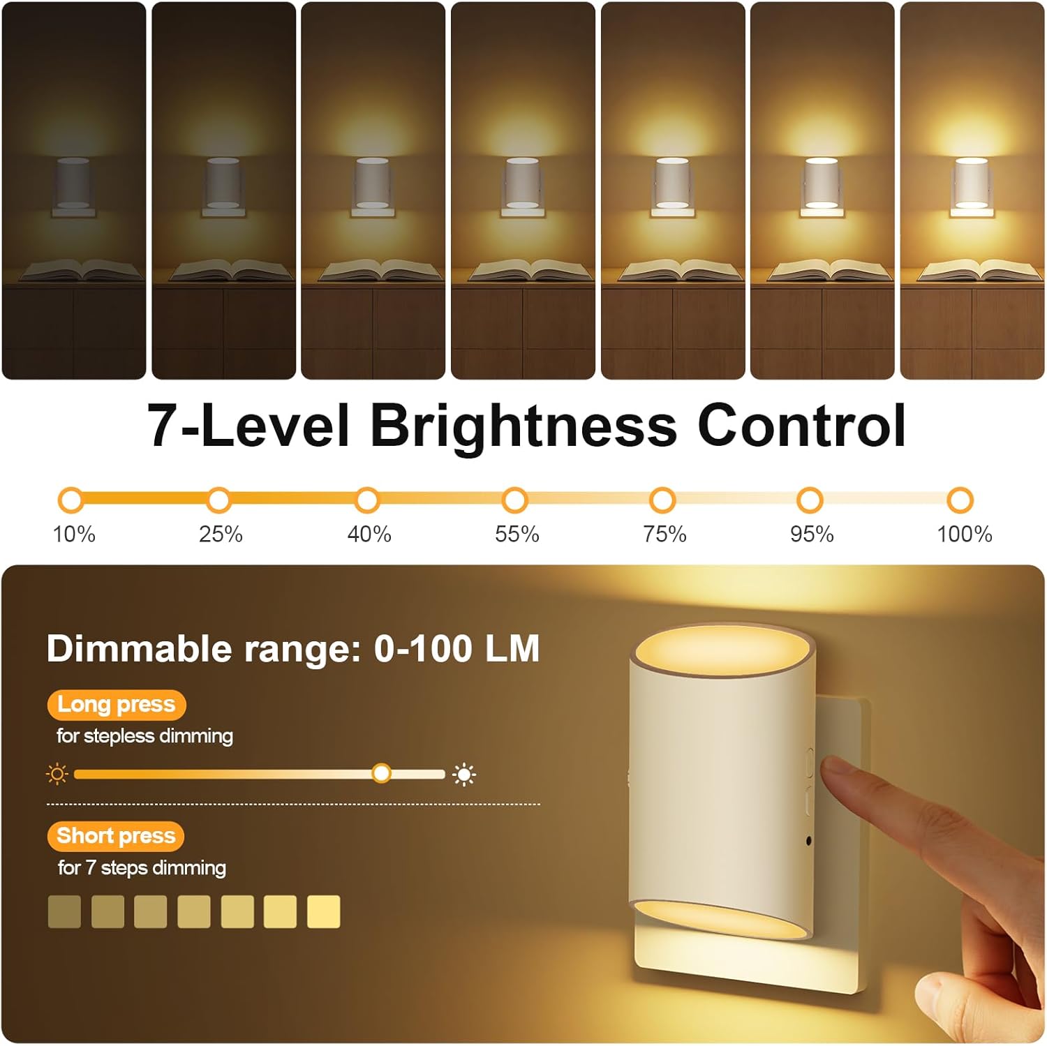 LED Night Light Plug into Wall with Motion Sensor & Dusk to Dawn Sensor, Soft White 3000K, 1-100LM Adjustable Brightness, Nightlights for…