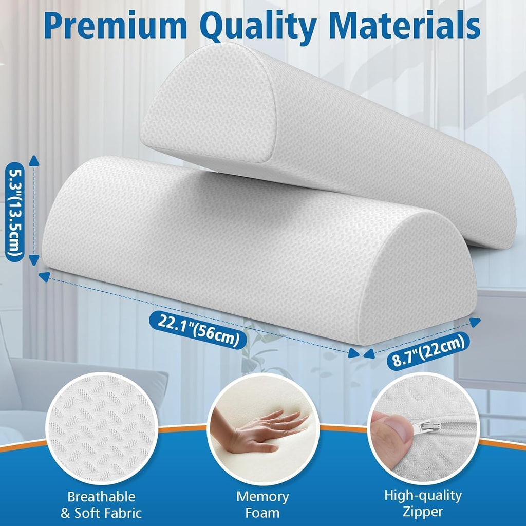 SweetSlubr Large Knee Pillow for Side Sleepers, Half Moon Memory Foam Bolster Pillow for Legs, Ergonomic Design Wedge Elevation Pillo…