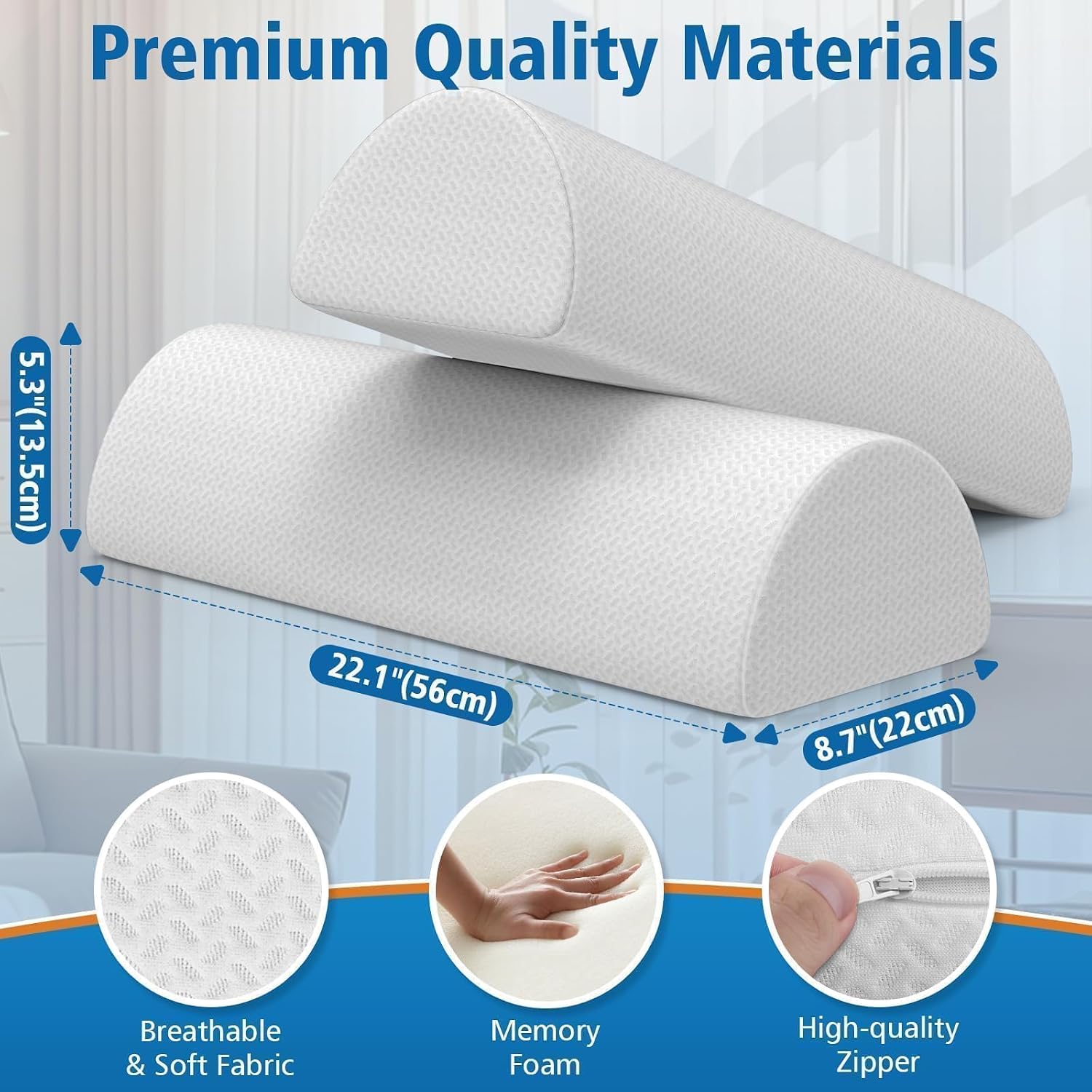 SweetSlubr Large Knee Pillow for Side Sleepers, Half Moon Memory Foam Bolster Pillow for Legs, Ergonomic Design Wedge Elevation Pillo…