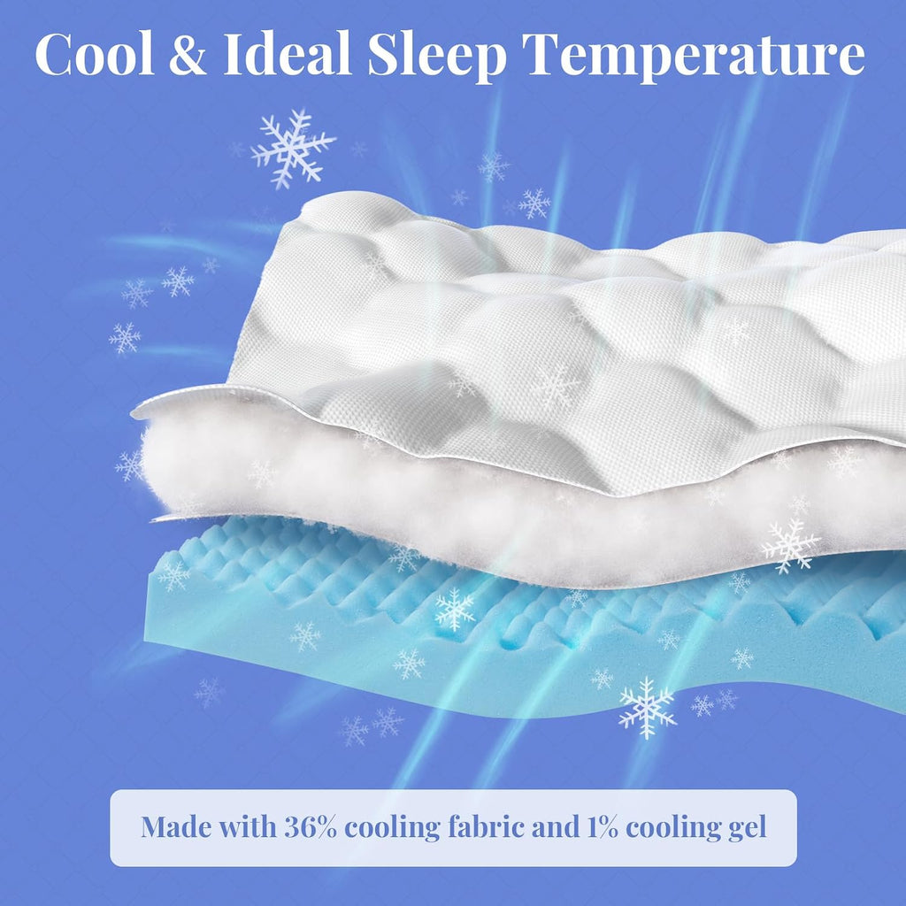 OhGeni Cooling 5 lnch King Size Dual Layer Mattress Topper, 3 Inch Egg Crate Gel Memory Foam, 2 Inch Breathable Pillow Top Pad, Bedroom Mat…