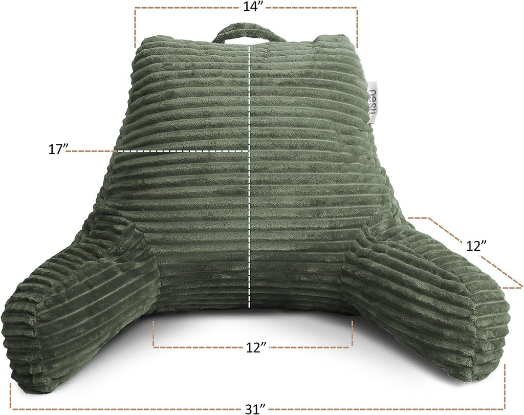 Nestl Reading Pillow with Shredded Memory Foam, Luxe Cut Plush Back Pillow for Sitting Up in Bed, Back and Arms Adjustable Support for…
