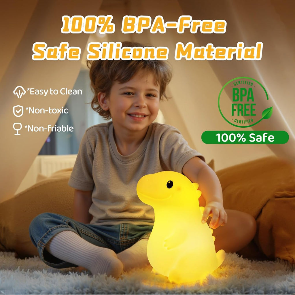 Mewaii Big Dinosaur Night Light for Kids, 7.8 in & 18 Funny Sounds Squishy Silicone Dinosaur Lamp with 3-Level Brightness, Rechargeable…