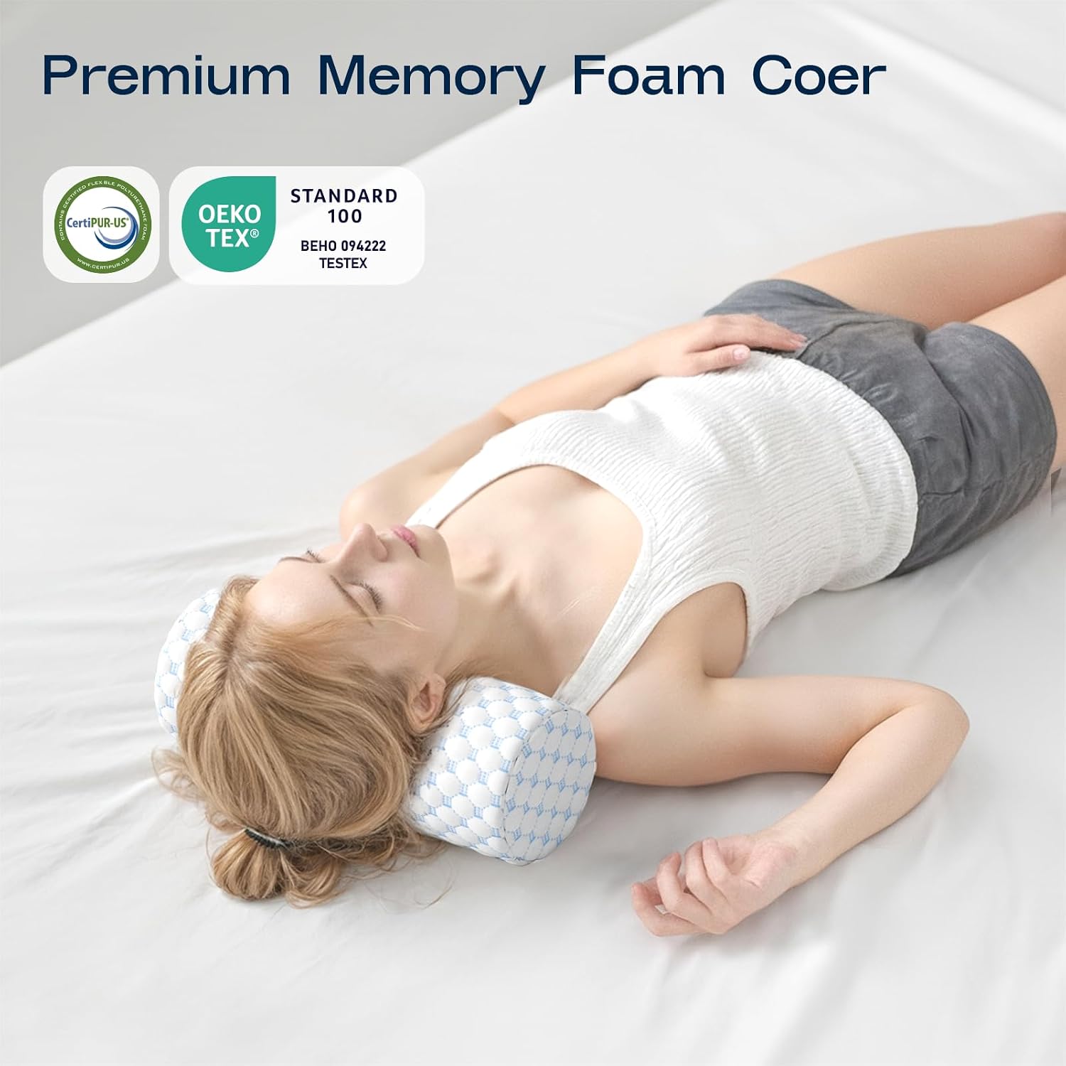Forcanby Neck Roll Pillow for Neck - Memory Foam Neck Support Pillow for Bed | Round Neck Pillow for Sleeping, 15.7 * 6 * 6 inch (Cool-Blue…