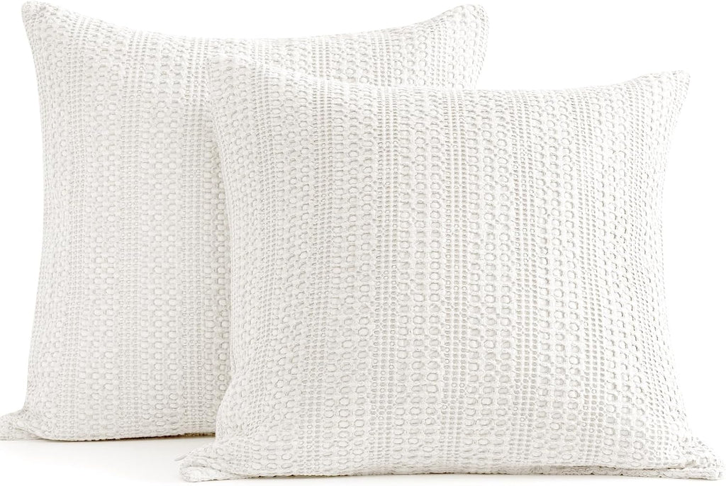 Cocoploceus Off White Pillow Covers 18x18 Throw Pillow Covers Set of 2 Boho Decorative Pillow Shams Stone Washed Cotton Pillowcase for Couc…