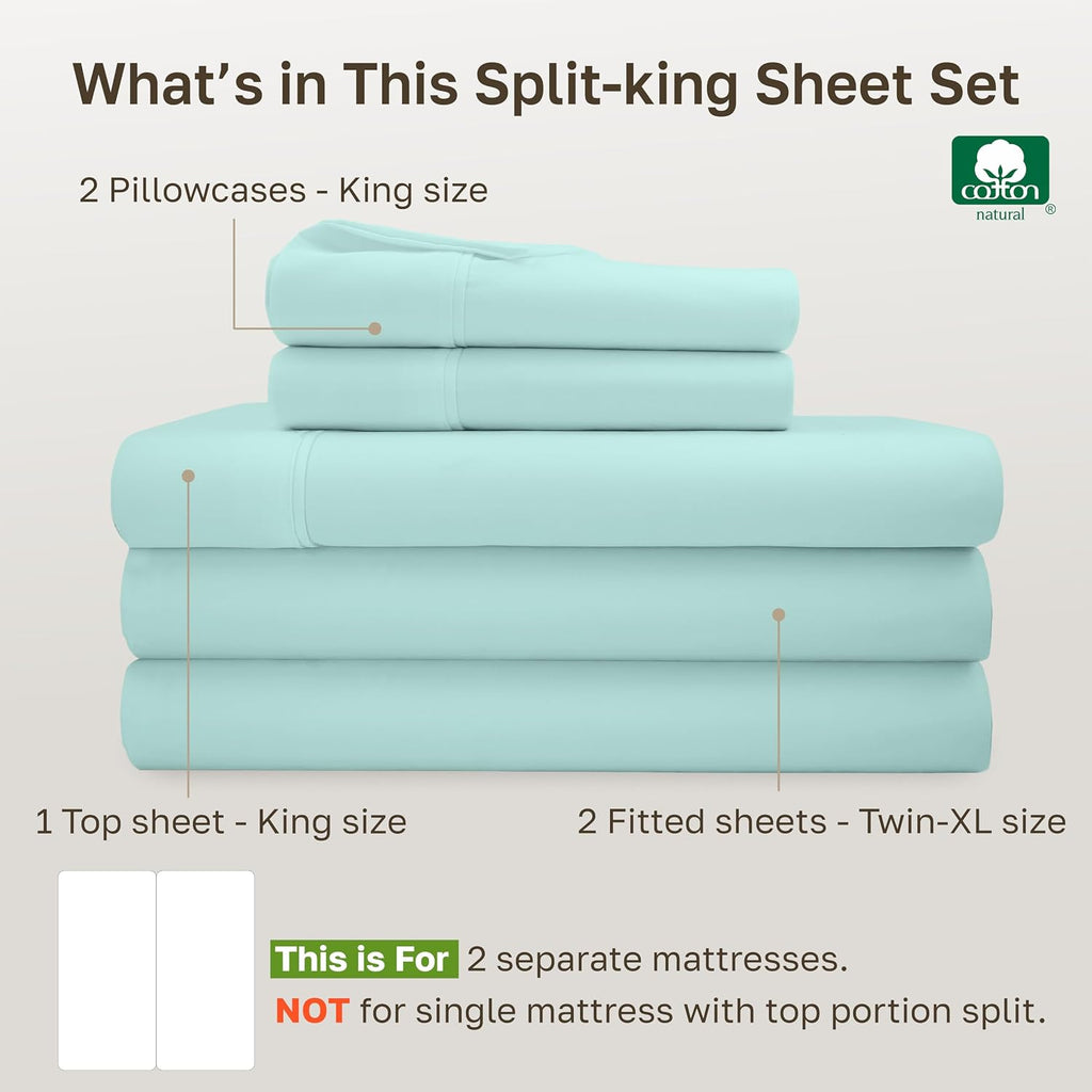 CaliforniaDesignDen California Design Den Soft 100% Cotton Bed Sheets Split King Set, 400 Thread Count Good Housekeeping Award Winner, Smoo…