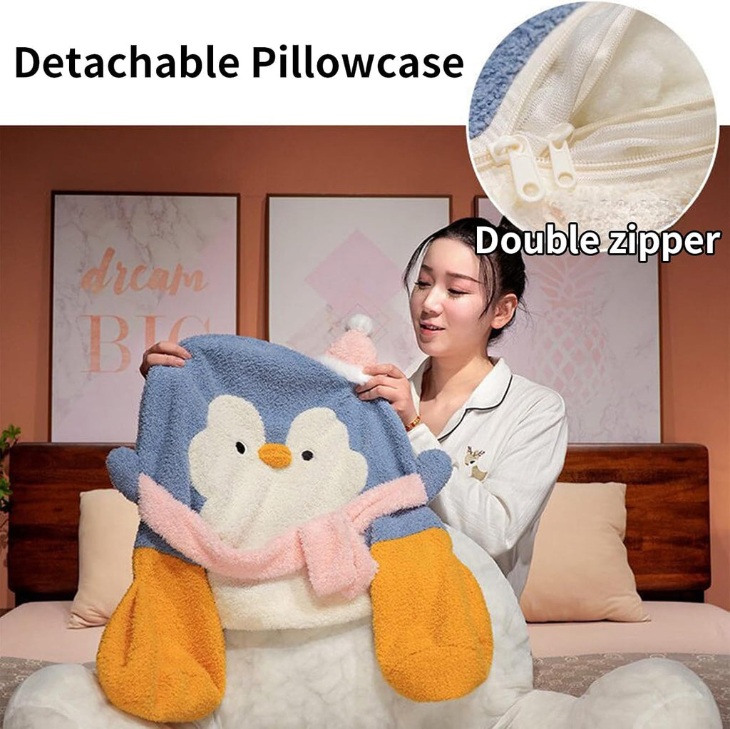 WLLYXUS Reading Pillow for Bed, Backrest Pillow for Sitting in Bed, Back Support Cushion, Penguin Reading Pillow for Sofa (Blue, L: 31…