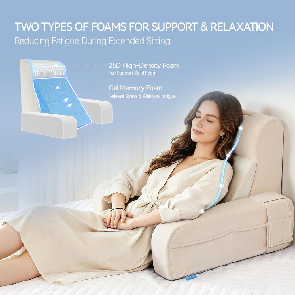 Kayfia Reading Pillow, 10 in 1 Back Pillow for Bed Sitting up with Detachable Arms Rest, Back Rest with Gel Memory Foam…