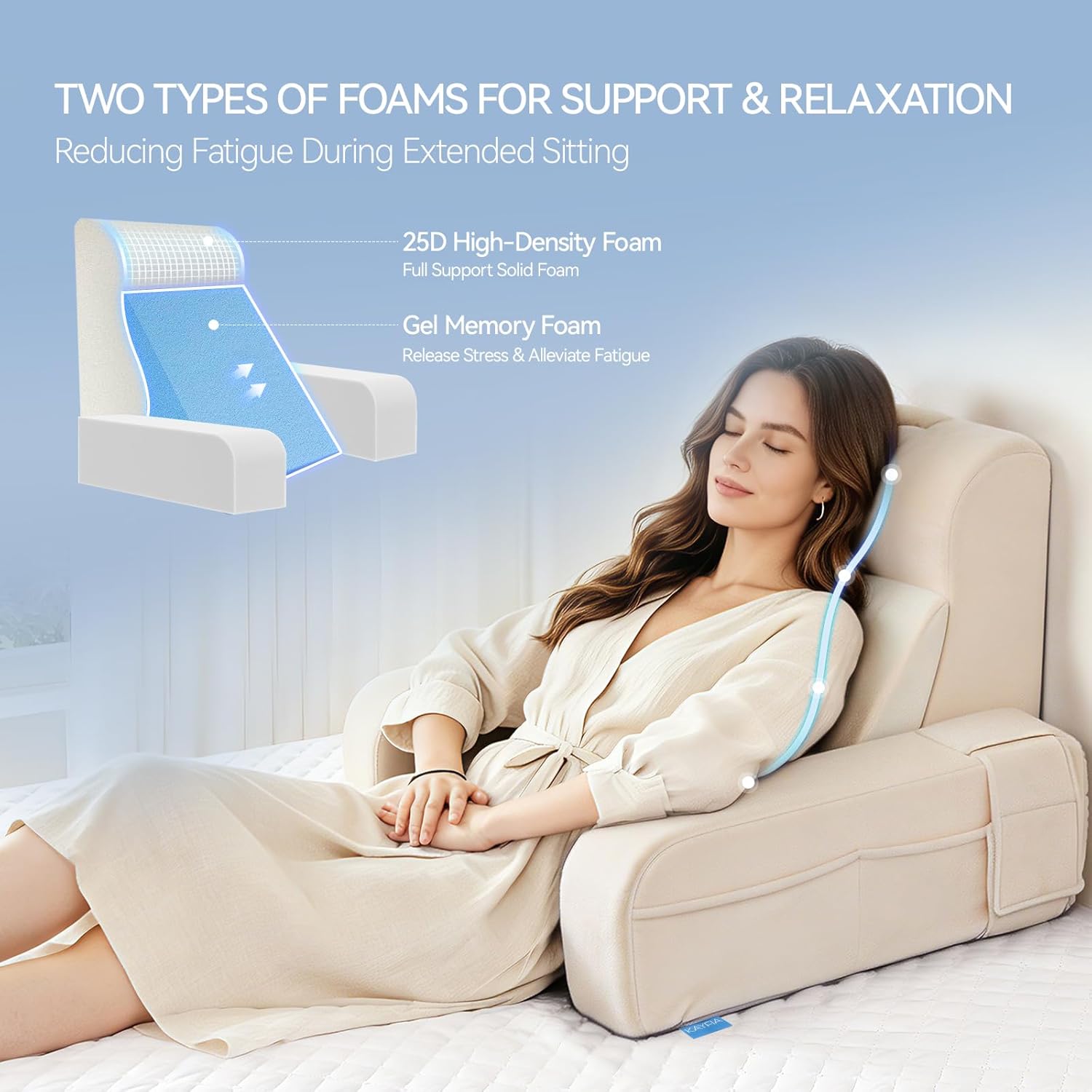 Kayfia Reading Pillow, 10 in 1 Back Pillow for Bed Sitting up with Detachable Arms Rest, Back Rest with Gel Memory Foam…