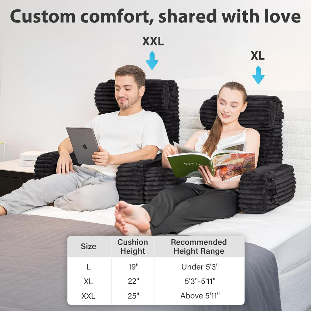 ENITYA Reading Pillow for Bed Sitting Up, 24” XXL Back Support Pillow with Arms & Large Pockets, Adult Backrest for Reading, TV, Gaming…