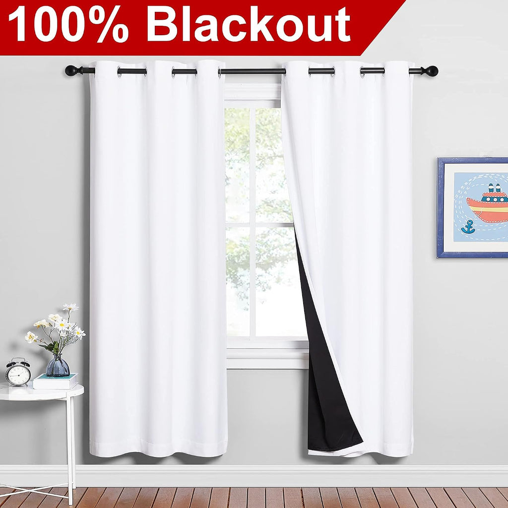 Nicetown 100% Blackout Window Curtain Panels, Full Light Blocking Drapes with Black Liner for Nursery, 72-inch Drop Thermal Insulated Drape…