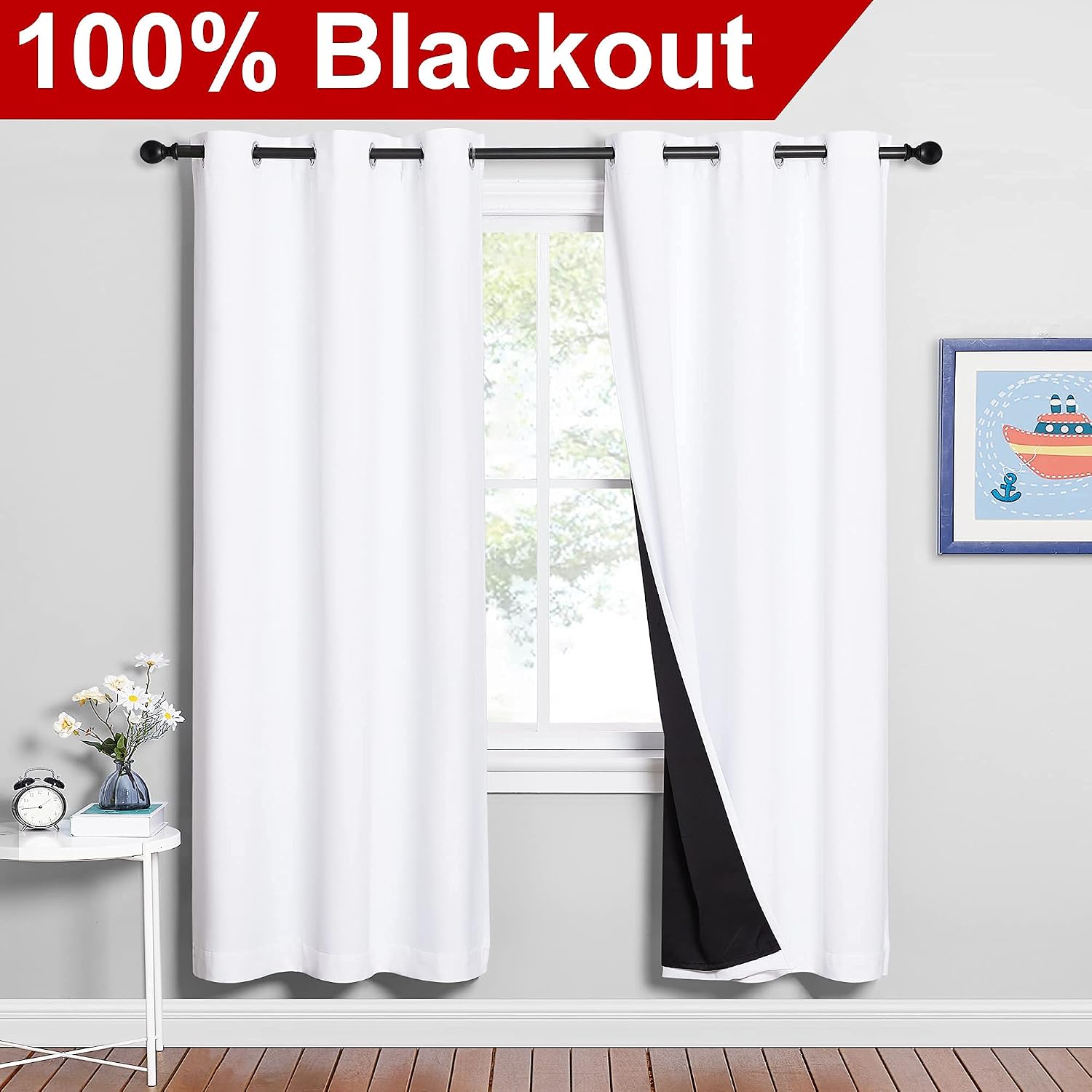 Nicetown 100% Blackout Window Curtain Panels, Full Light Blocking Drapes with Black Liner for Nursery, 72-inch Drop Thermal Insulated Drape…