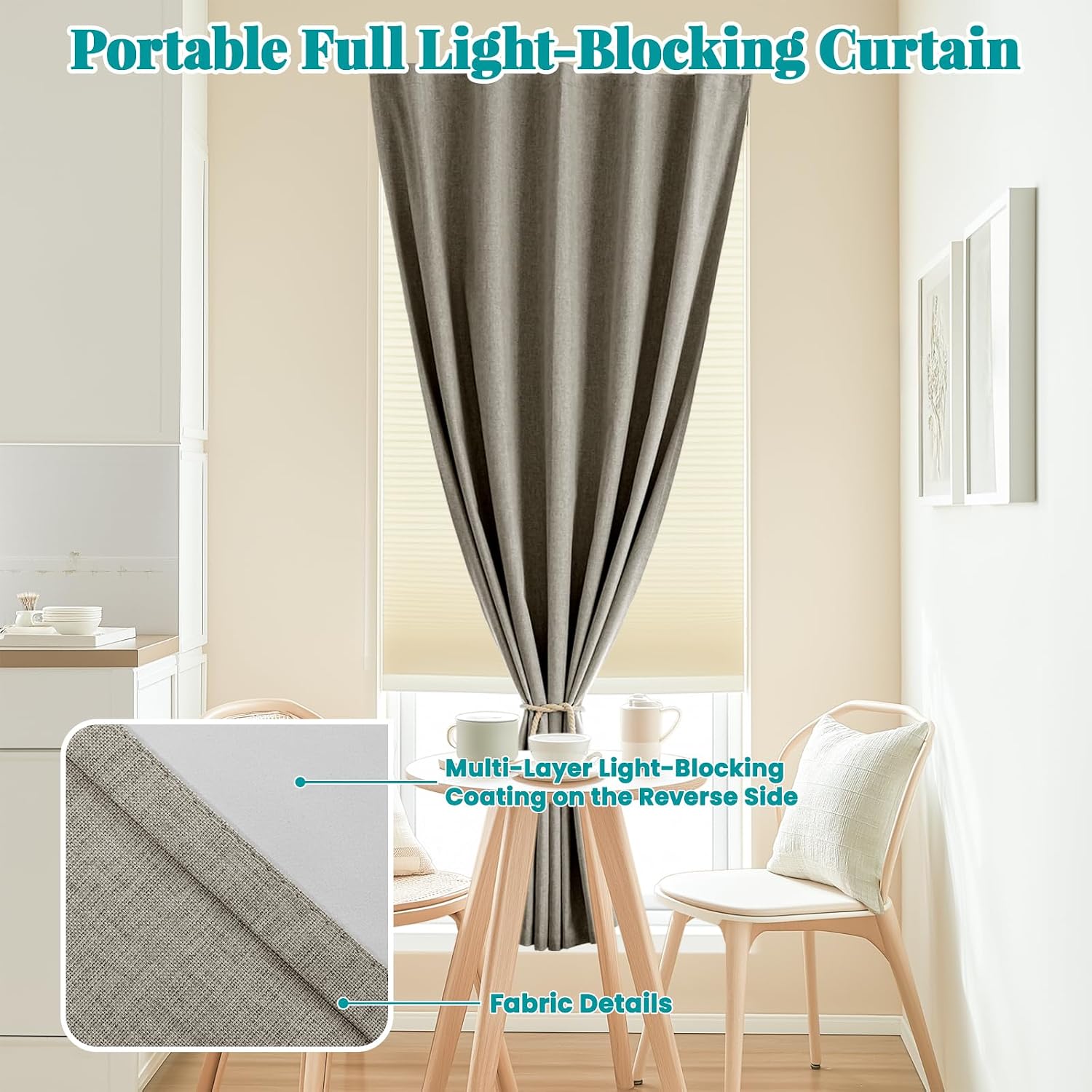 100% Blackout Self Adhesive Portable Curtains for Bedroom Easy to Install Window Thermal Lnsulated Kitchen Room Darkening Small Window…