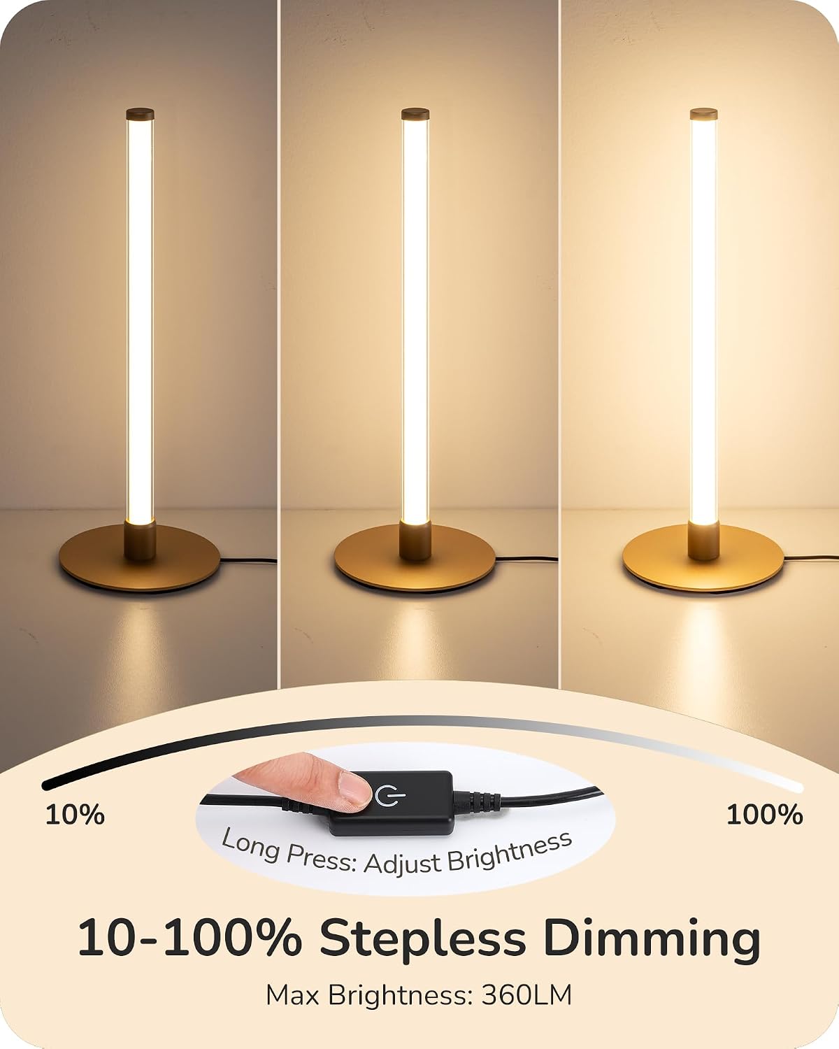 Edishine Modern Table Lamp, LED Bedside Lamp with 360° Illumination, Stepless Dimming & 3 Color Temperature, Nightstand Lamp for Bedro…