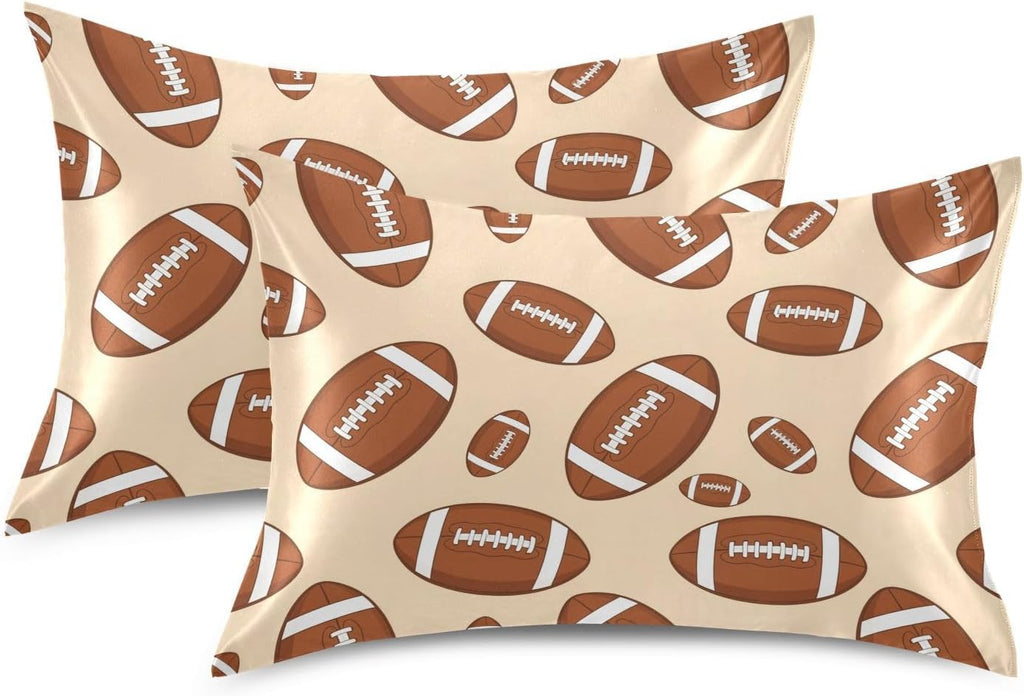 Sports Football Khaki Pillow Covers Silk Pillowcase for Hair and Skin Soft Breathable Smooth Cooling Satin Pillowcase Standard Size…