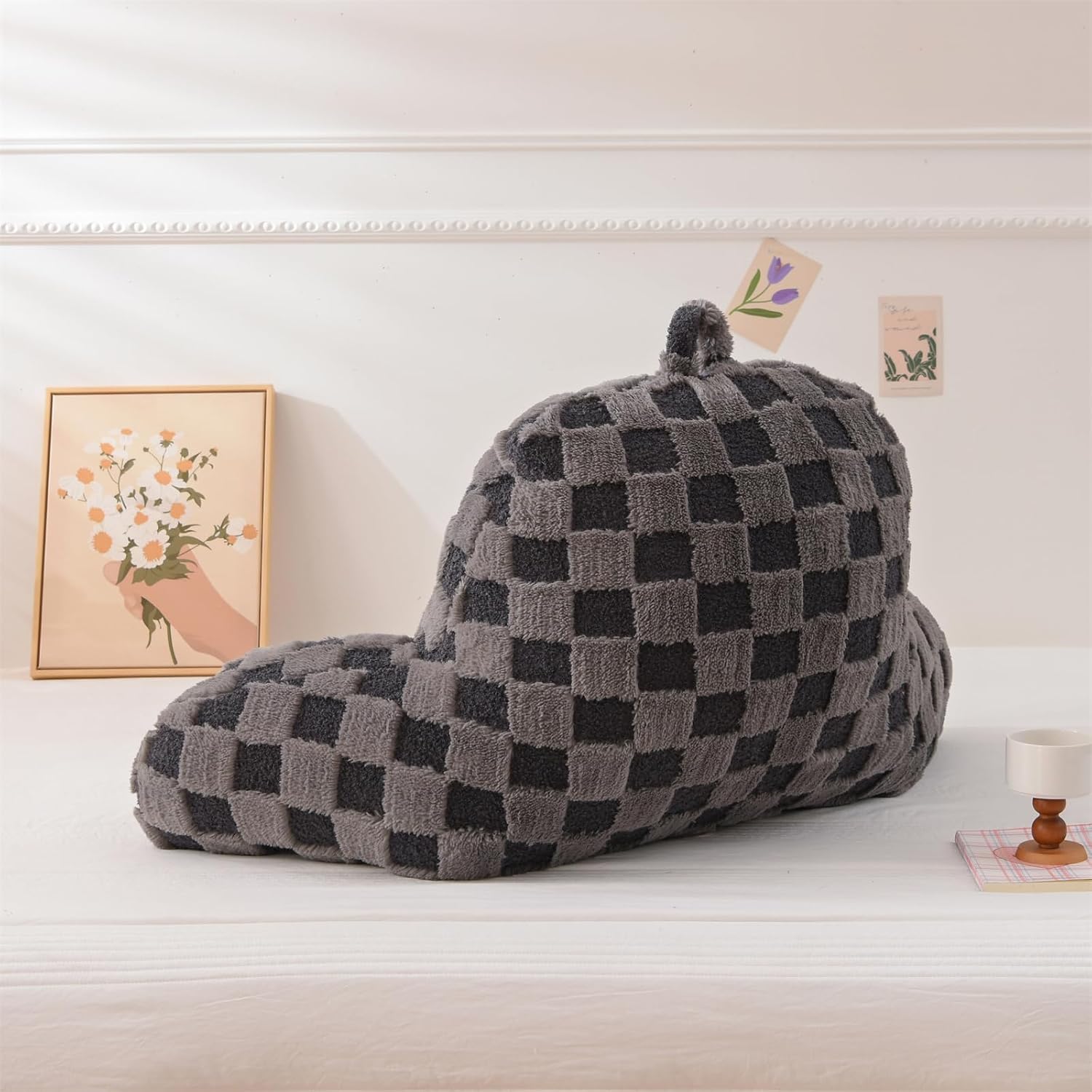 Aimuan Checkered Reading Pillow Bed Rest Wedge Backrest Checkerboard Pillow with Arms Back Support for Sitting Up in Bed Cushion Incline…