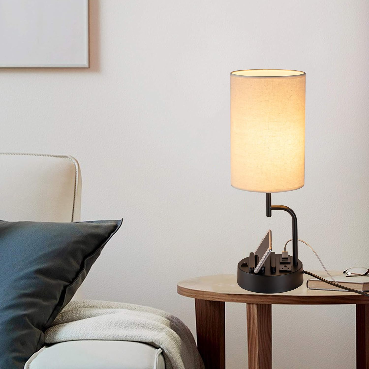 Dreamholder Table Lamp with 3 USB Charging Ports, Modern Desk Lamp with AC Outlet and Phone Stands, Perfect Bedside Lamp for Bedroom…