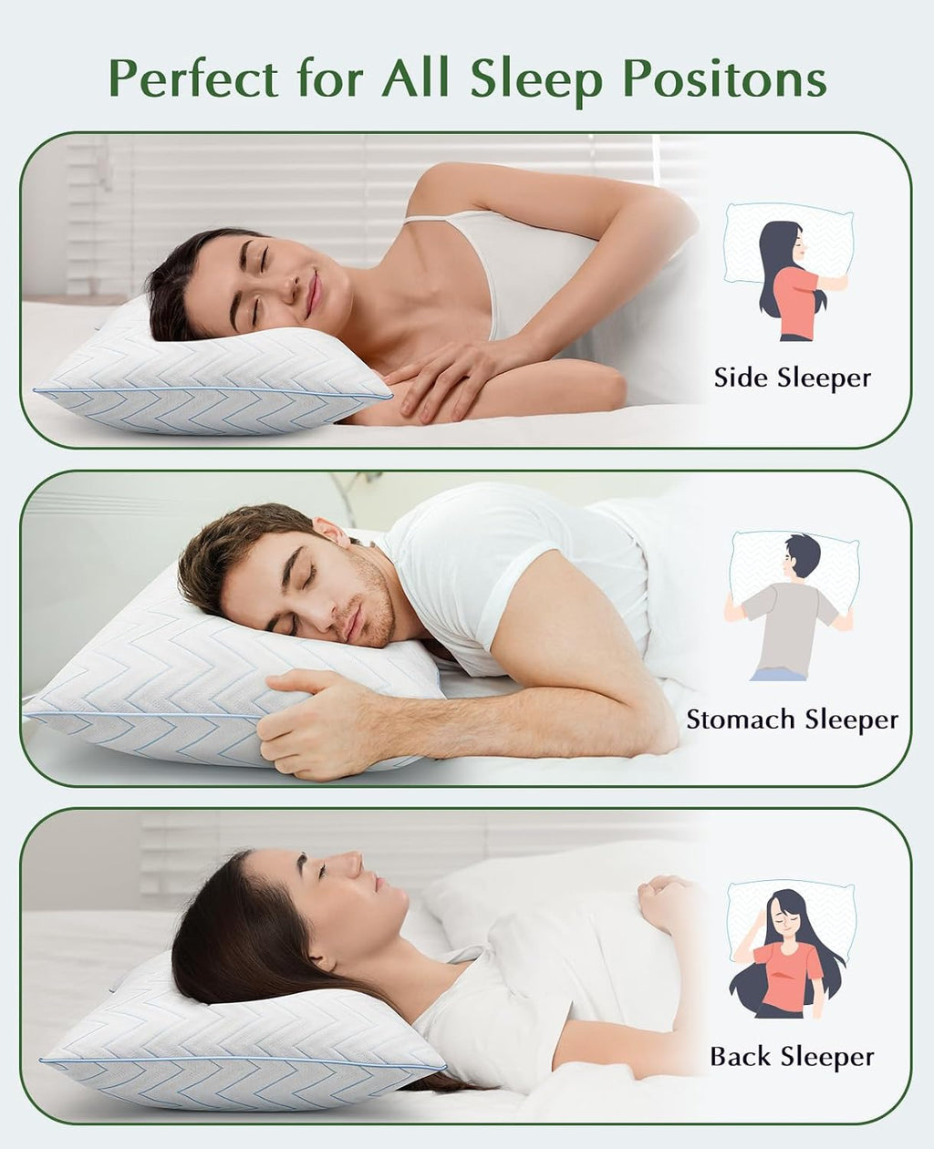 DIORIS Queen Size Pillows Set of 2 - Cooling Bed Pillows for Sleeping, Down Alternative Hypoallergenic Pillow for Side Back and Stomach…