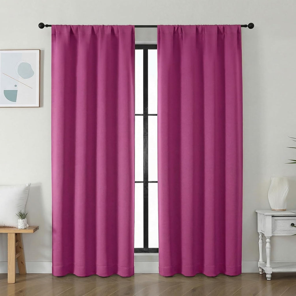 Simplebrand Ava Hot Pink Blackout Curtains for Bedroom 72 Inch Length 2 Panels Set, Privacy Thermal Insulated Rod Pocket Door Window Curtai…