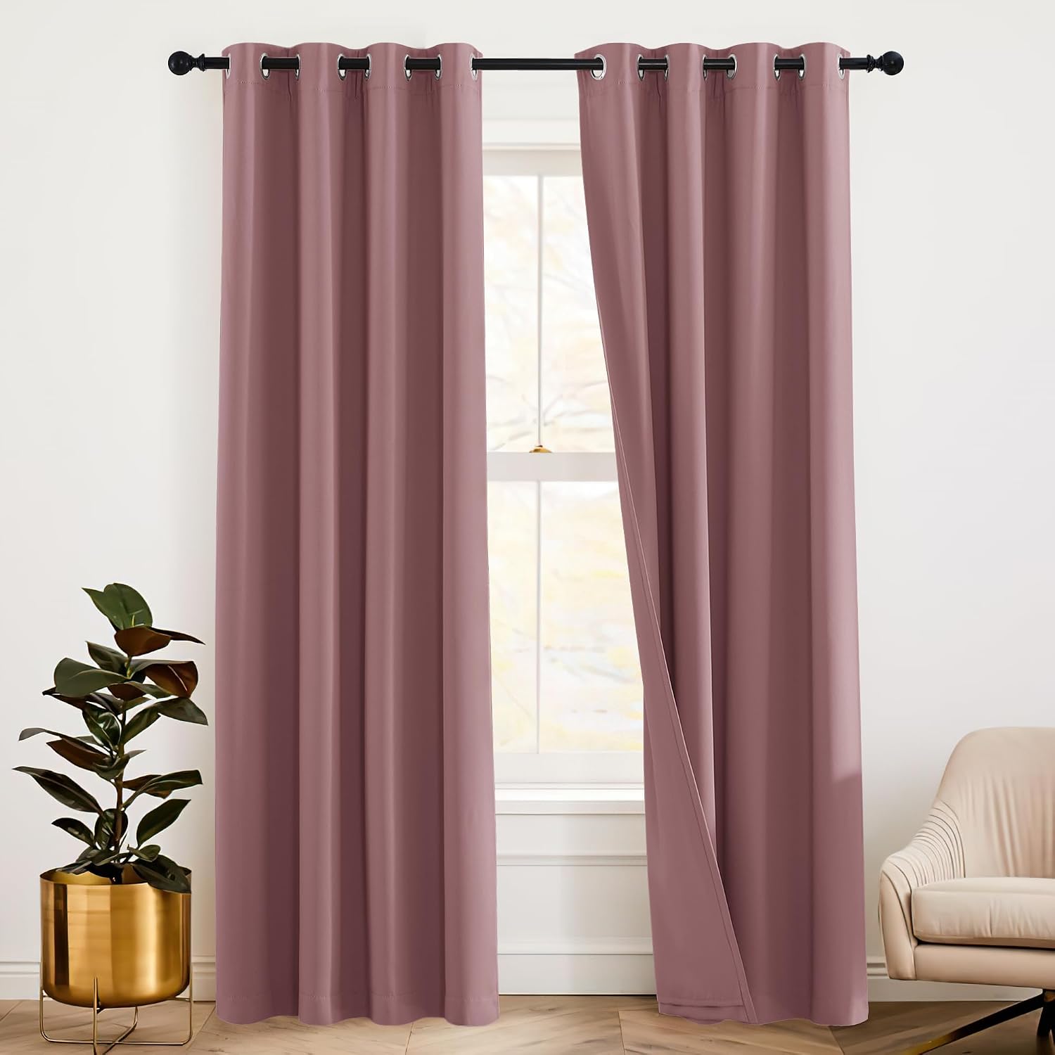 Rybhome RYB HOME Noise Cancelling Curtains - 3 Layers Total Blackout Curtains Grommet Heavy Duty Drapes Thermal Insulated Energy Efficiency…