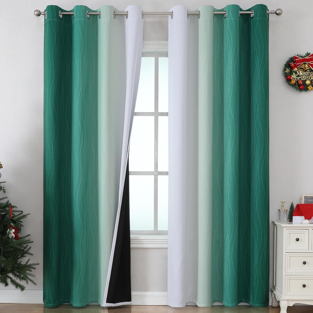 Estelartextiler Estelar Textiler Green and Greyish White Blackout Curtains for Bedroom, Thermal Insulated Ombre Drapes 84 Inches Long, Full…