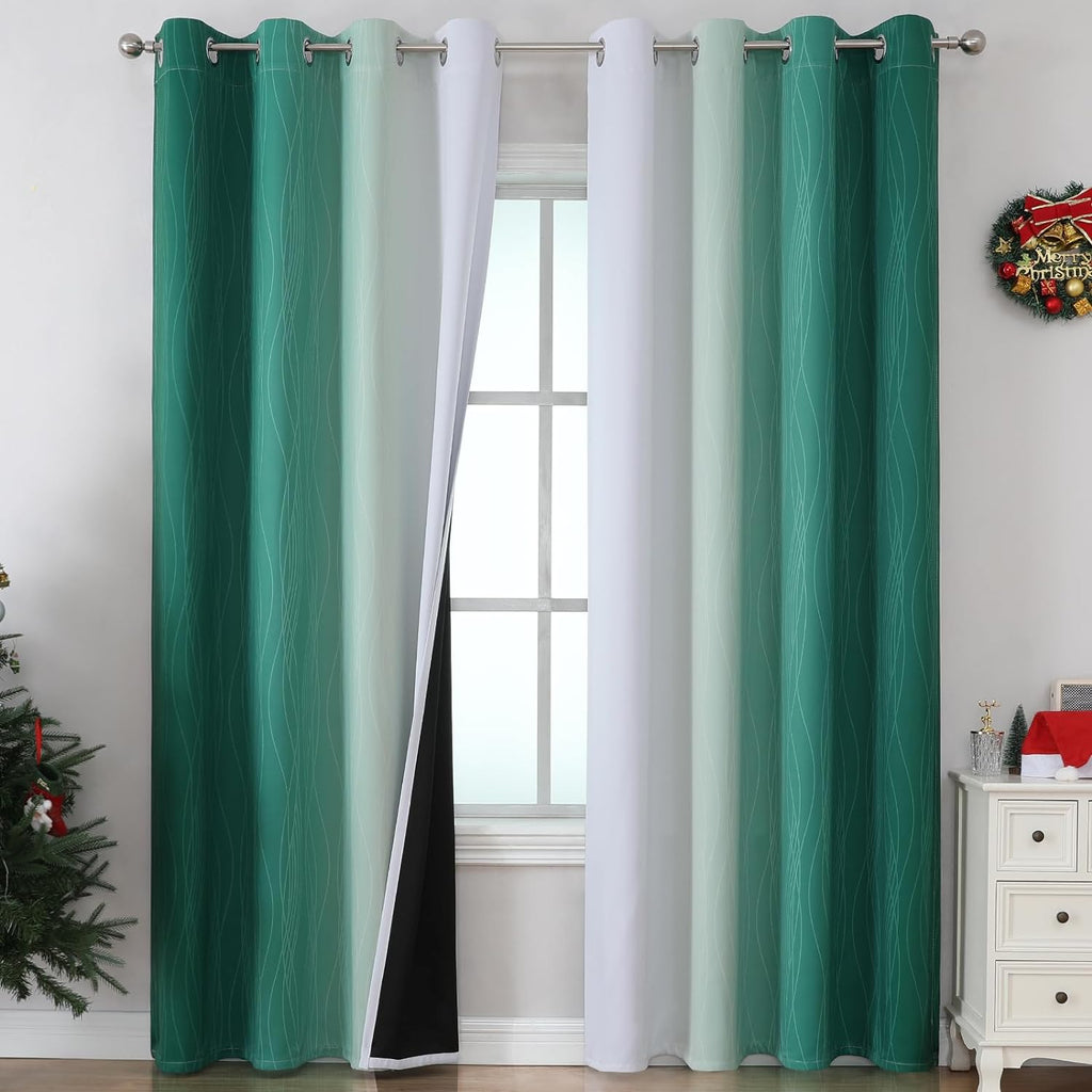 Estelartextiler Estelar Textiler Green and Greyish White Gradient Blackout Curtains 102 Inches Long for Bedroom, Thermal Insulated Full Roo…
