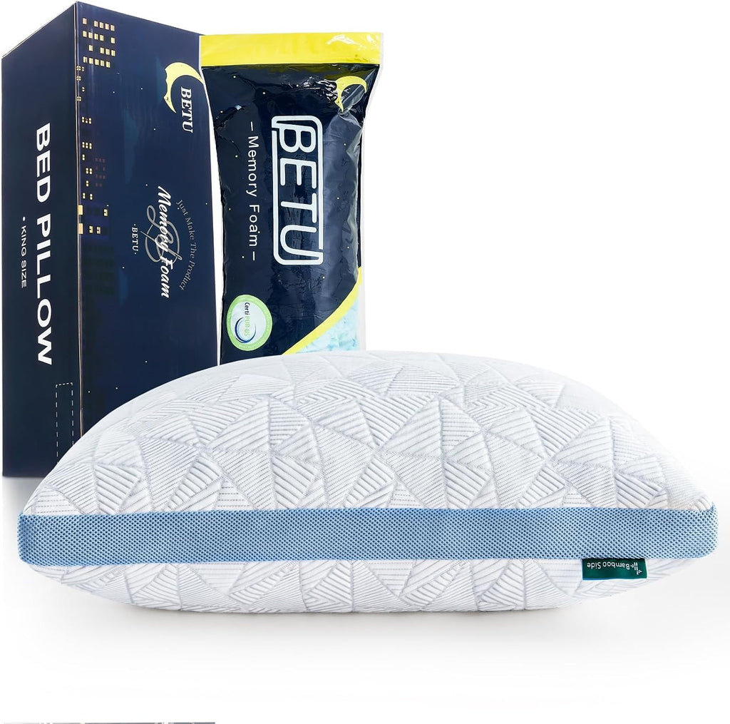 BETU Cooling Pillow King Size, Shredded Memory Foam Pillows for Hot Sleepers, Adjustable Firm Bed Pillows, Hotel Collection Side Sleeper…